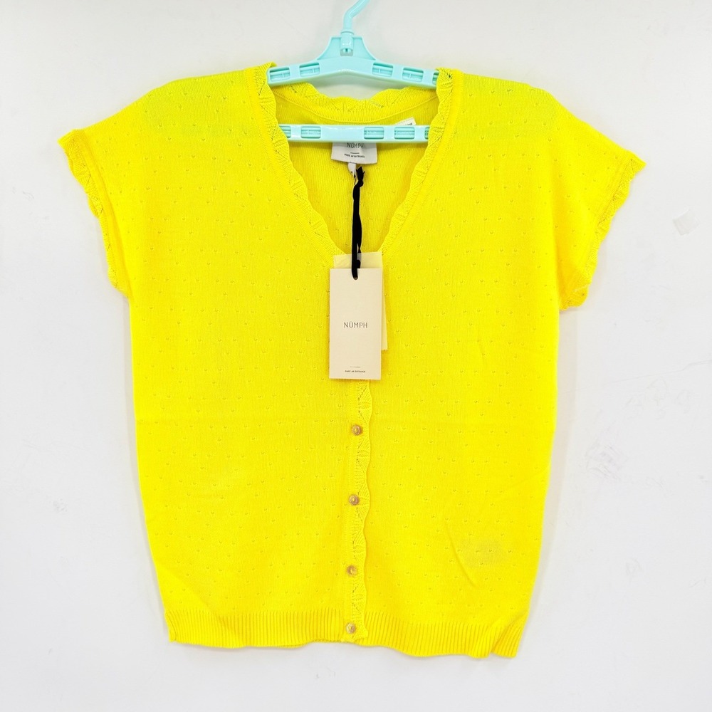 NUMPH Women's Kyoto Pullover Top Aurora-Yellow Pointelle Short-Sleeve Size M NWT